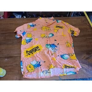 Adventure Time Shirt Mens XL Peach Cartoon Button Up Finn Jake Short Sleeve